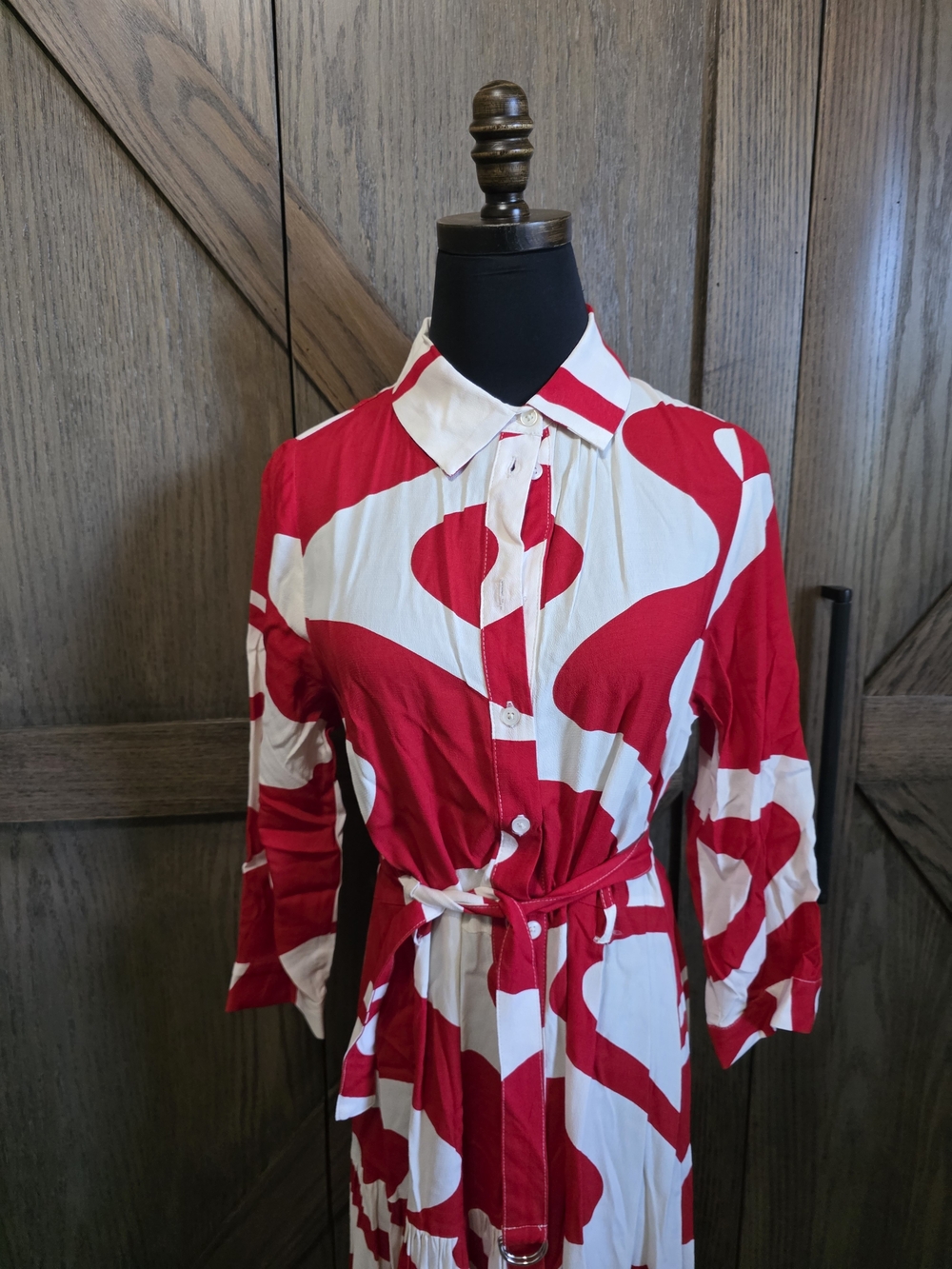 Zara Red and White Abstract Print Maxi Dress - Picture 2 of 4